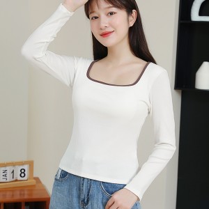 秋冬撞色方領長袖braT恤固定罩杯安摩兒 秋冬撞色方領長袖braT恤固定罩杯安摩兒