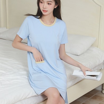 夏季附罩杯中長半袖短袖寬鬆百搭休閒連衣裙安摩兒