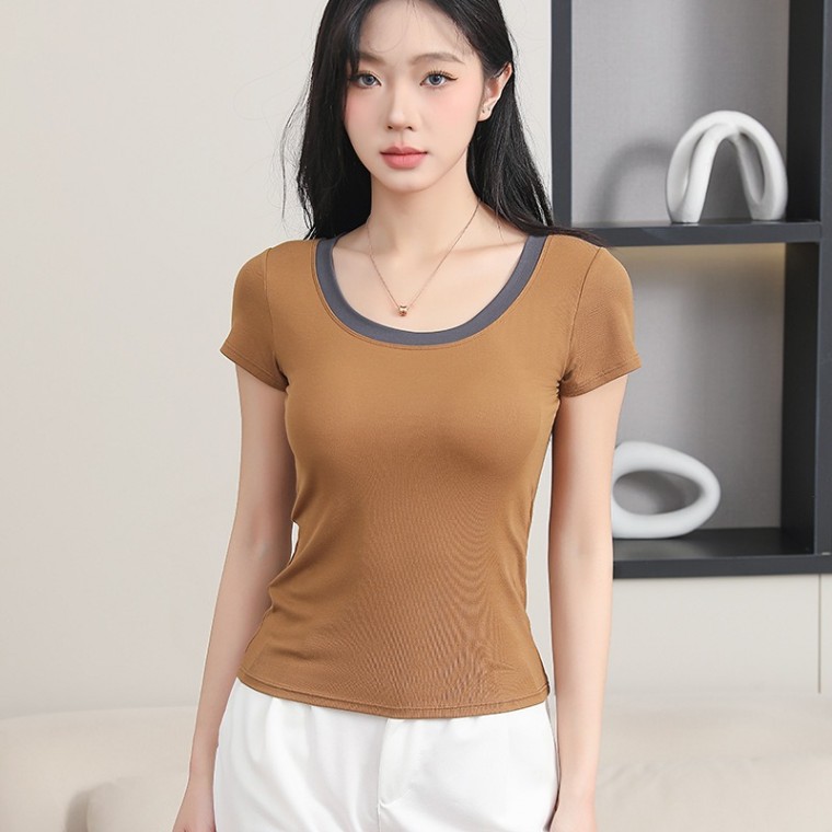 撞色圓領修身半袖braT恤上衣安摩兒