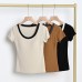 撞色圓領修身半袖braT恤上衣安摩兒