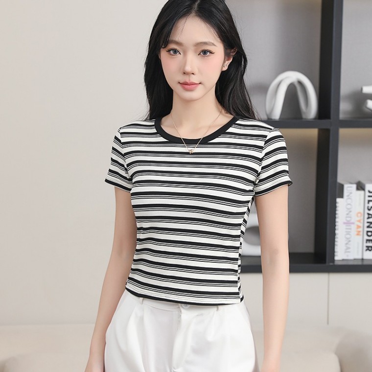 英倫條紋短袖圓領braT恤上衣安摩兒 英倫條紋短袖圓領braT恤上衣安摩兒