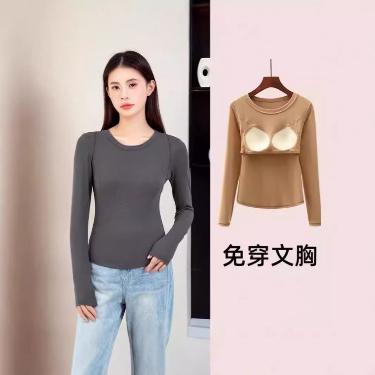 秋冬捏折抗菌常規長袖帶罩杯保暖T恤bra-top安摩兒 秋冬捏折抗菌常規長袖帶罩杯保暖T恤bra-top安摩兒