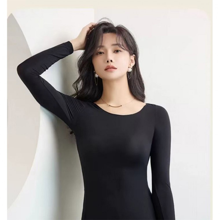 秋冬小圓領長袖超薄恆溫保暖衣黑色安摩兒 秋冬小圓領長袖超薄恆溫保暖衣黑色安摩兒